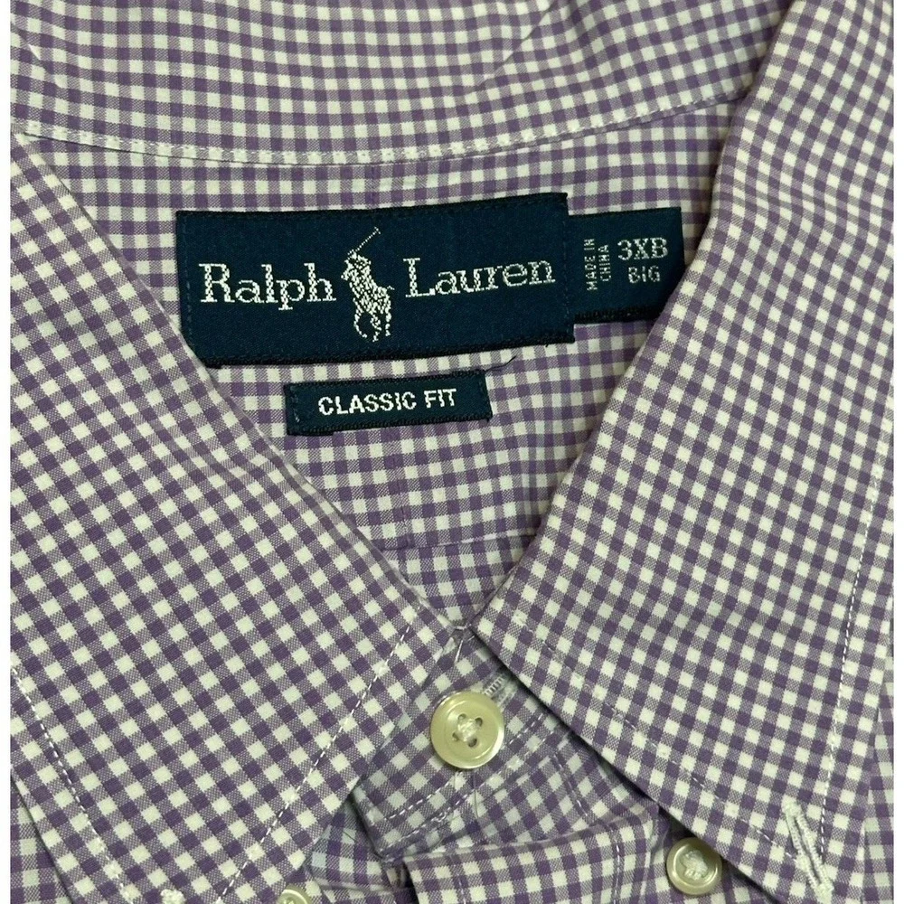 Vintage Polo Ralph Lauren Men's Short Sleeve Purple Gingham Check Shirt Sz 3XB